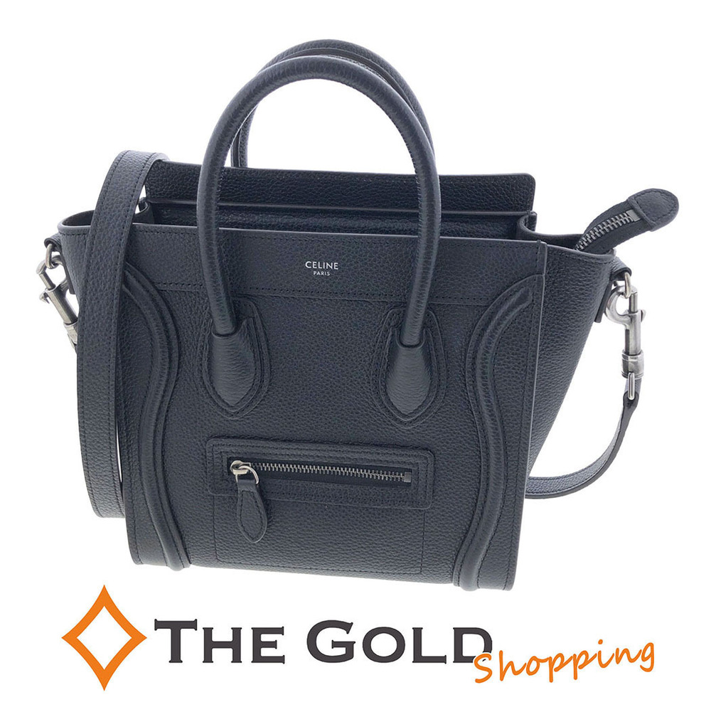 Celine Luggage Shopper Drummed Calfskin Handbag Shoulder Bag Black